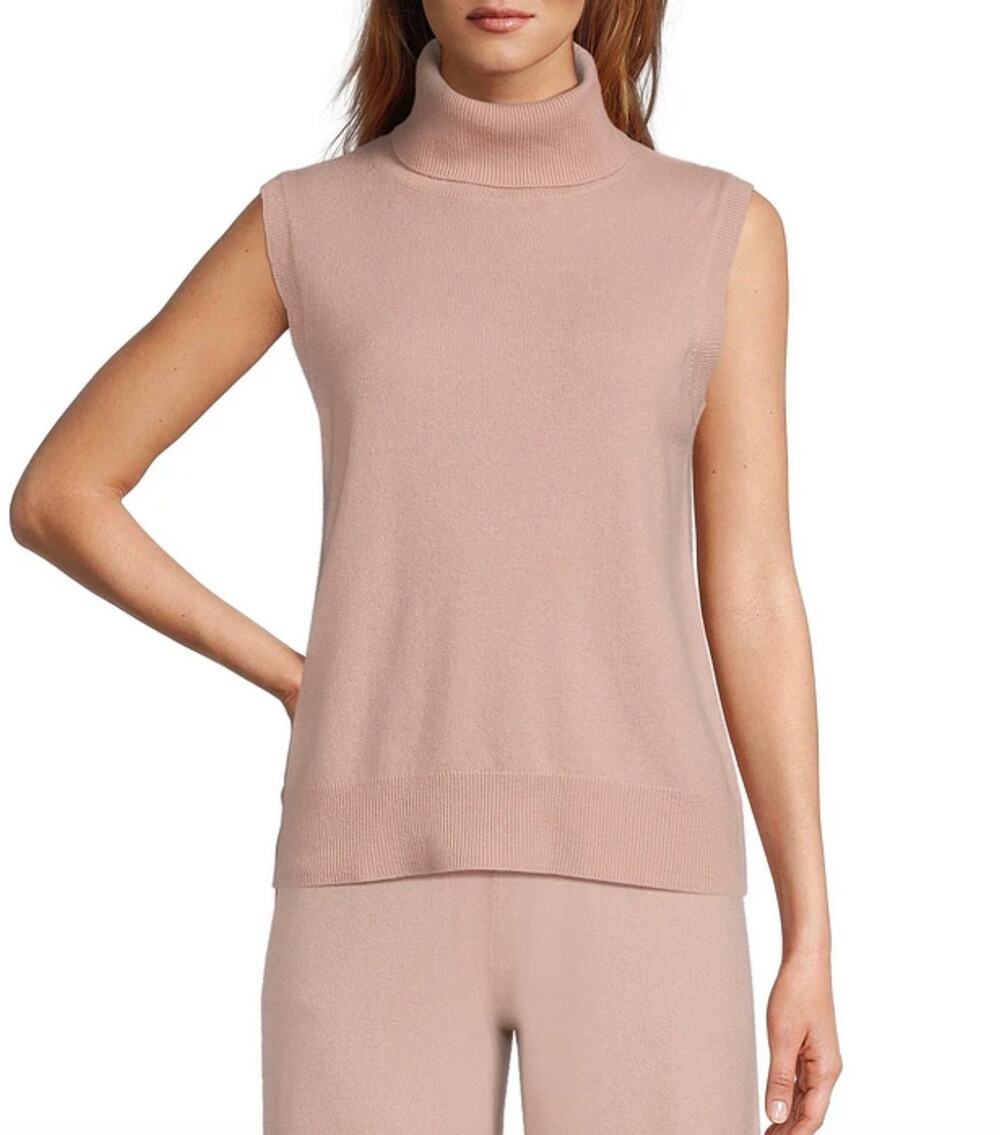 Antonio Melani Ivone Cashmere Sweater Turtleneck Sleeveless Vest Pink Large NWT
